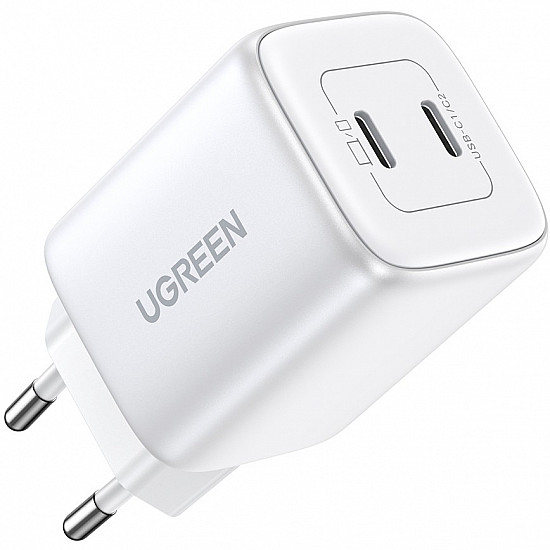 GaN Fast Charger 2 x USB-C 45W QC PD Ugreen CD294 - White