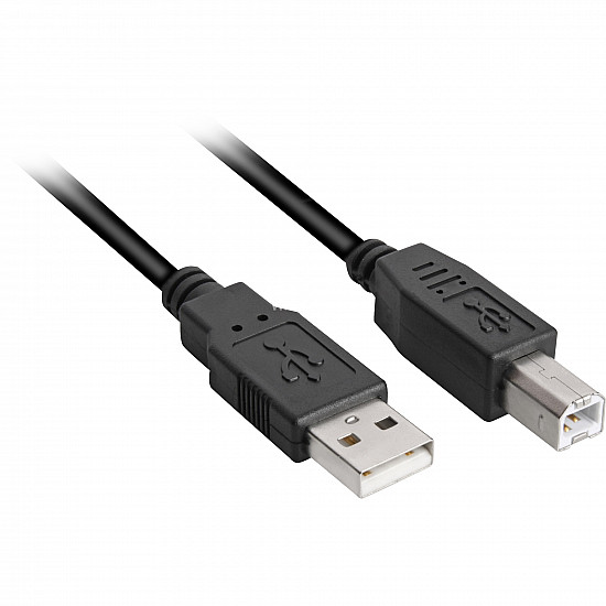 USB 2.0 Kabel, USB-A Stecker > USB-B Stecker schwarz, 5,0 Meter