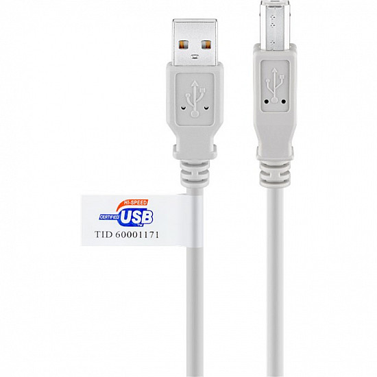 USB 2.0 Kabel, USB-A Stecker > USB-B Stecker grau, 5 Meter