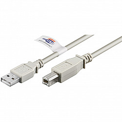 USB 2.0 Kabel, USB-A Stecker > USB-B Stecker grau, 5 Meter