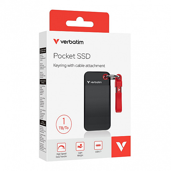 Verbatim Pocket SSD 1TB Schwarz/Rot Externe Solid-State-Drive, USB 3.2 Gen 2x1