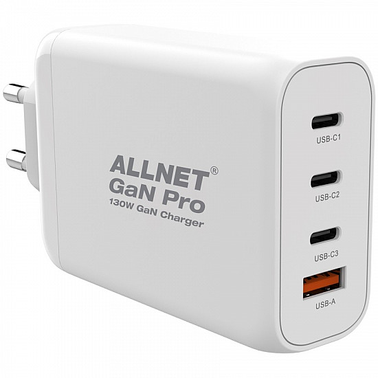 Z ALLNET Ersatznetzteil QC USB-C PD GaN Netzteil Power Supply130Watt 1x USB Typ-A QC 3x USB Typ-C**EU PLUG**