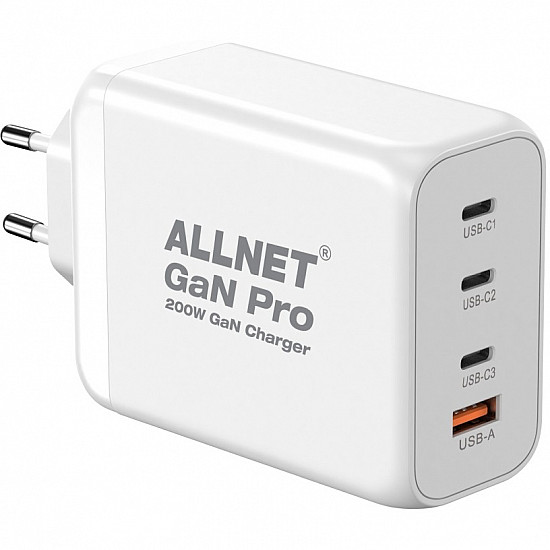 Z ALLNET Ersatznetzteil QC USB-C PD GaN Netzteil Power Supply200Watt 1x USB Typ-A QC 3x USB Typ-C**EU PLUG**