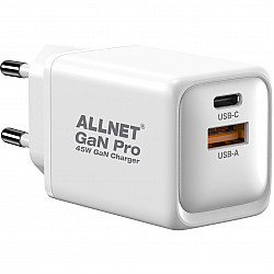 Z ALLNET Ersatznetzteil QC USB-C PD GaN Netzteil Power Supply45Watt 1x USB Typ-A QC 1x USB Typ-C**EU PLUG**