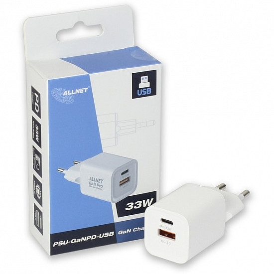 Z ALLNET Ersatznetzteil QC USB-C PD GaN Netzteil Power Supply45Watt 1x USB Typ-A QC 1x USB Typ-C**EU PLUG**