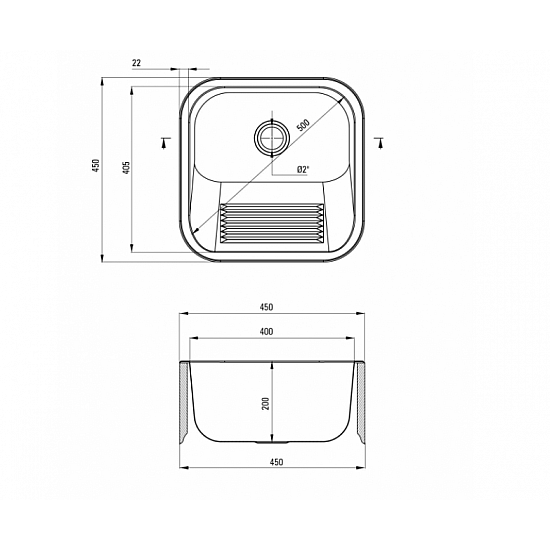Zlewozmywak gospodarczy 1-komorowy - wpuszczany lub mocowany do ściany