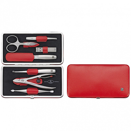 Zwilling Twinox Travel Set – Red Leather Case, 7 Pieces - Red