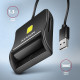 Compact desktop USB contact Smart/ID & SD/microSD/SIM card reader with long USB-A cable.