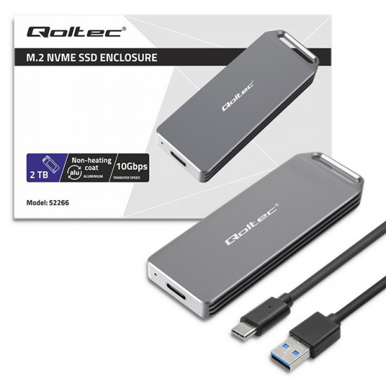Enclosure mini for M.2 SSD | NVMe | PCIe | USB3.1 | Super speed10Gb/s | 2TB | Silver Enclosure mini for M.2 SSD | NVMe | PCIe | USB3.1 | Super speed10Gb/s | 2TB | Silver