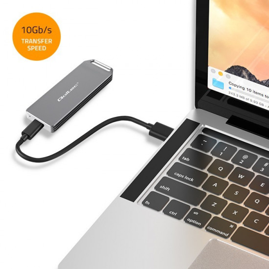 Enclosure mini for M.2 SSD | NVMe | PCIe | USB3.1 | Super speed10Gb/s | 2TB | Silver Enclosure mini for M.2 SSD | NVMe | PCIe | USB3.1 | Super speed10Gb/s | 2TB | Silver