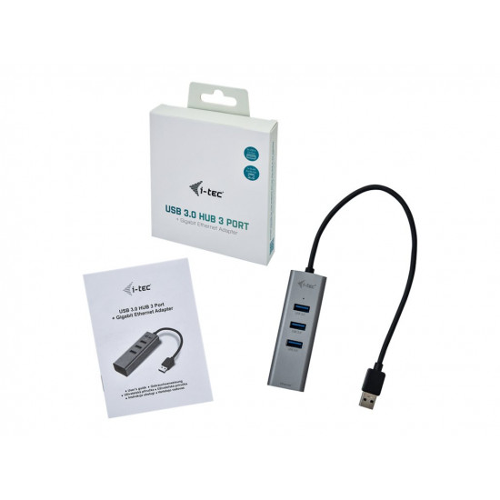 USB 3.0 Metal 3 Port HUB with Gigabit Ethernet Adapter