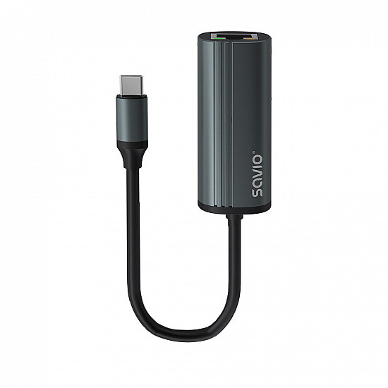 SAVIO Adapter USB-C 3.1 Gen.1 (M) to RJ-45 Gigabit Ethernet (F), 1000 Mbps, AK-56, grey