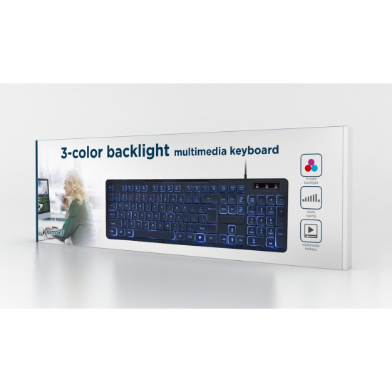 Gembird KB-UML3-02 backlight multimedia keyboard (3-color), black, US layout