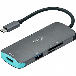 USB-C Metal Nano Docking Station 1x HDMI 4K Ultra HD 3840 x 2016 @ 30Hz 1x SD reader 1x micro SD card reader 3x USB 3.0 1x USB-C Power D
