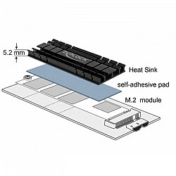 DeLOCK Heat Sink flat 70 mm for M.2 module - Solid State Drive Kühlkörper - Schwarz