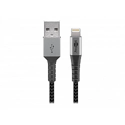 Goobay Lightning auf USB-A Textilkabel mit Metallsteckern (space grau/silber) 2 m, 2 m, Schwarz-Grau - elegantes und extra-robustes Verbindungskabel für z.B. Apple iPhone, iPad (49269)