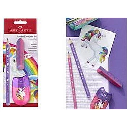FABER-CASTELL Schreibset Einhorn Jumbo, violett, 3-teilig Minenstärke: ca. 3 mm, ergonomische Dreikantform, - 1 Stück (111528)