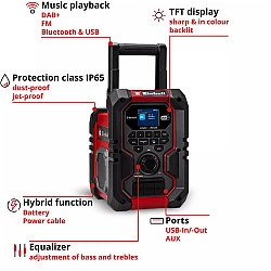 TE-CR 18 Li DAB+/FM/BT - Solo, Baustellenradio rot/schwarz, Bluetooth, AUX, USB, ohne Akku und Ladegerät
