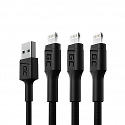 Zestaw 3x Kabel Green Cell GC Ray Lightning 200cm z białym podświetleniem LED, szybkie ładowanie Apple 2.4A