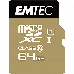 Turime | EMTEC Gold+ - Flash-Speicherkarte (SD-Adapter inbegriffen) - 64GB - Class 10 - microSD - Gold (ECMSDM64GXC10GP) | ITwork sandėlyje!