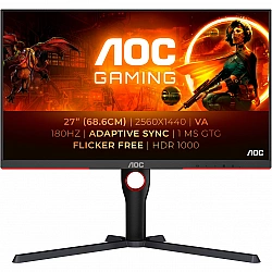 AOC Gaming Q27G3XMN 27 Zoll QHD Monitor, 180 Hz, FreeSync Prem. Pro., HDR1000 (2560x1440, 1 ms GtG, HDMI, Display Port) schwarz-rot