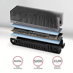 Axagon CLR-M2XT M.2 SSD Passivkühler Aluminium - 2280 M.2 NVMe SSD, Solid-state drive Heatsink/Radiator Black, Grey 1 pc(s)