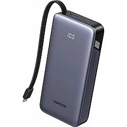 UGREEN PB536 20.000mAh 45W Powerbank 1x USB-A 1x USB-C 1x integrierters USB-C Kabel LED Airline approved grau (55988B)