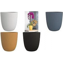 EDA Übertopf IRIS, Durchmesser: 125 mm, schwarz aus Kunststoff, für den Innenbereich geeignet, geriffelte - 1 Stück (013321 NO SX5)