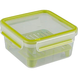 emsa XL Sandwichbox CLIP & GO, 1,3 Liter, transparent / grün quadratisch, mit Gittereinsatz, 100% dicht mit Clip - 1 Stück (3110600386)
