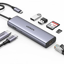 UGREEN USB-C to 2*USB3.0+HDMI+RJ 45+SD&TF +PD port Hub (90568)