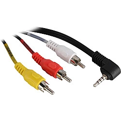Wentronic Goobay 3,5mm-Klinke-/Cinch-Adapterkabel, 1.5 m - Klinke 3,5 mm-Stecker (4-Pin, Stereo) 90° > 3x Cinch-Stecker (50209)