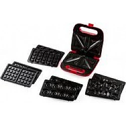 DOMO Snack Party 5in1 Sandwich-Toaster Cool-Touch-Gehäuse, Antihaftbeschichtung Rot (DO9242W)