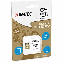 Turime | EMTEC Gold+ - Flash-Speicherkarte (SD-Adapter inbegriffen) - 64GB - Class 10 - microSD - Gold (ECMSDM64GXC10GP) | ITwork sandėlyje!