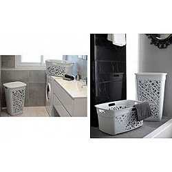 EDA Wäschebox ALMERIA, mit Deckel, 60 Liter, PP, grau modernes Design, Aussparungen für Belüftung der Wäsche, - 1 Stück (010669 G.BT)