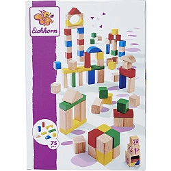 Holzbausteine Bunt/Natur, Konstruktionsspielzeug 75 Teile