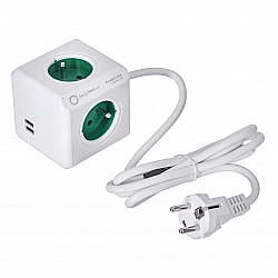 PowerCube Extended 4 gniazda 2x USB 1.5m zielony