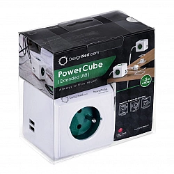 PowerCube Extended 4 gniazda 2x USB 1.5m zielony