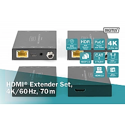 DIGITUS HDMI 2.0 Extender Set 70m 4K/60Hz 18Gbps HDCP 2.2 HDR PoC