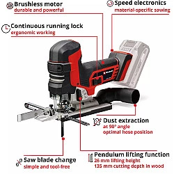 Professional Akku-Stichsäge TP-JST 18/135 Li BL - Solo, 18Volt (rot/schwarz, ohne Akku und Ladegerät)