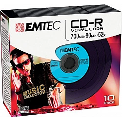 EMTEC Vinyl Look - 10 x CD-R - 700 MB (80 Min) 52x - Blau, Gelb, lila, grün, pink - Slim Jewel Case