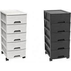 EDA Schubladenboxen-Turm STONE, A4, 5 Schübe, PP, schwarz Schübe mit Griffmulde und Auszugssperre, Boxen stapelbar, - 1 Stück (010330 NO)