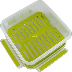 emsa XL Sandwichbox CLIP & GO, 1,3 Liter, transparent / grün quadratisch, mit Gittereinsatz, 100% dicht mit Clip - 1 Stück (3110600386)