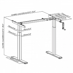 Maclean desk, manual height adjustment, without table top, for standing and sitting work, max 60 kg, max height 120 cm, MC-790NG