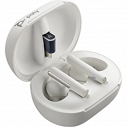 Voyager Free 60+ UC White Sand Earbuds +BT700 USB-A Adapter +Touchscreen Charging Case, Wireless