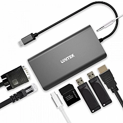 UNITEK uHUB O8+ Wired USB 3.2 Gen 1 (3.1 Gen 1) Type-C Grey