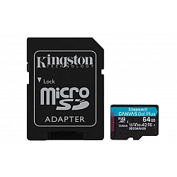 Kingston 64GB microSDXC Canvas Go Plus Gen4 200MB/s A2 U3 V30 Card+ Adapter - Micro SD - Secure Digital (SD)