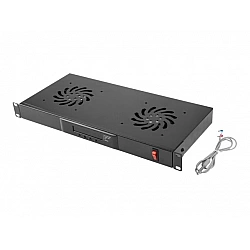 Ventilation panel horizontal 1U LCD with thermostat for cabinets, 19 inches, 2 fans, 230V, black