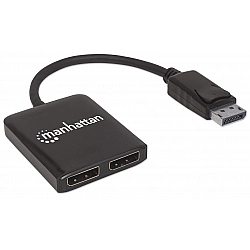 Manhattan DisplayPort 1.2 to 2-Port DisplayPort 1.2 Splitter Hub with MST, 4K@30Hz, USB-A Powered, Video Wall Function, Black, MST = Multi-Stream Transport, 3 Year Warranty