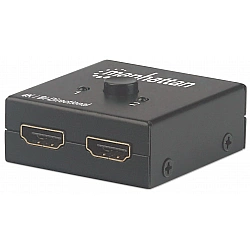 Manhattan HDMI Switch 2-Port, 4K@30Hz, Bi-Directional, Black, Displays output from x1 HDMI source to x2 HD displays (same output to both displays) or Connects x2 HDMI sources to x1 display, Manual Selection, No external power required, 3 Year Warranty