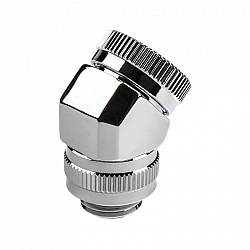 Glacier Rotary connection 45 degree G1/4 inch male to 12mm OD hardtube - rotatable, chrome silver